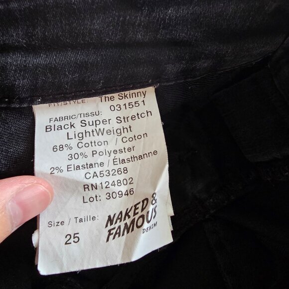 Naked & Famous The Skinny Jeans - Black Super Stretch - Sz 25 - Picture 8 of 13